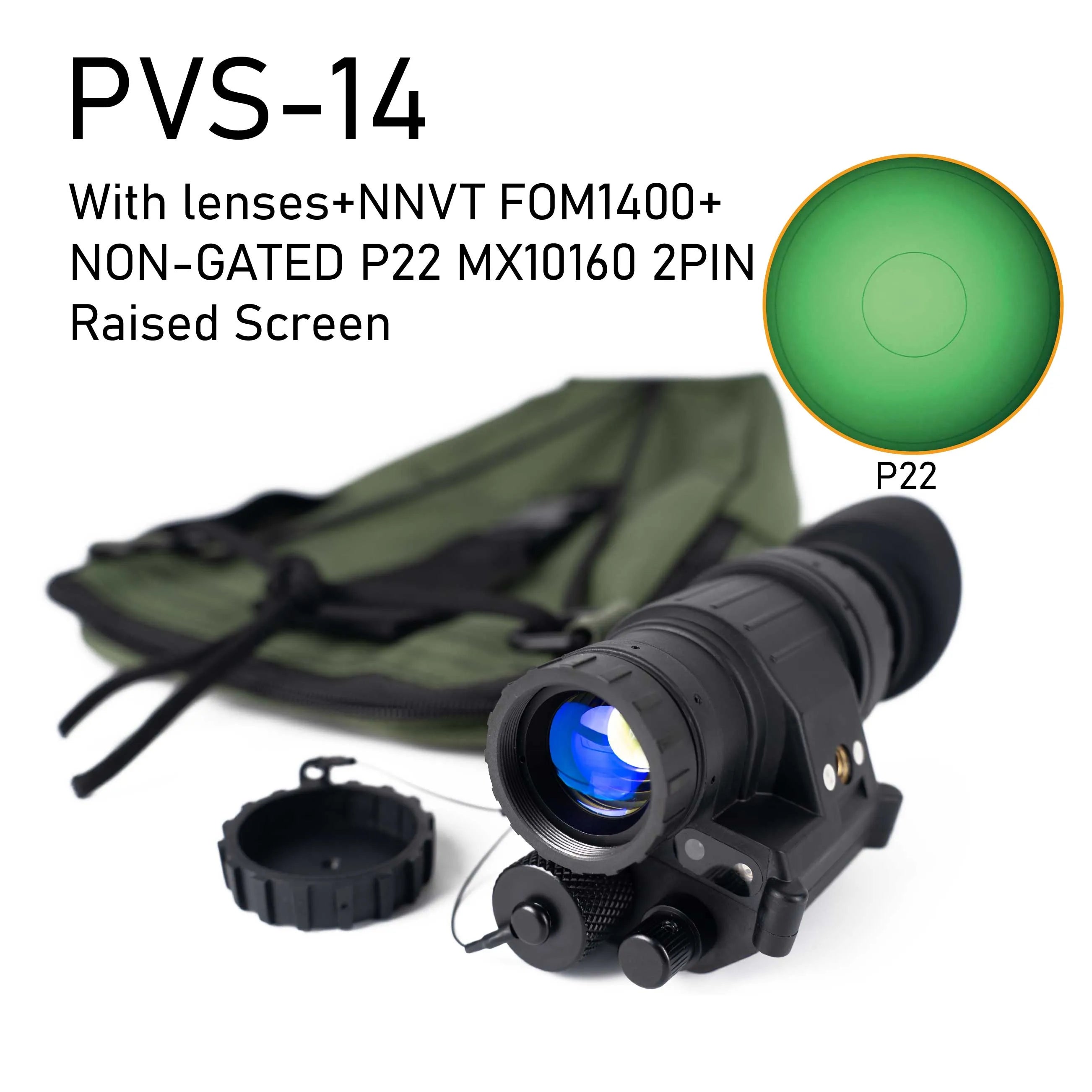 PVS-14 NNVT NVT4 GEN2+ FOM1400+ NON-GATED P22 MX10160 2PIN Raised Screen